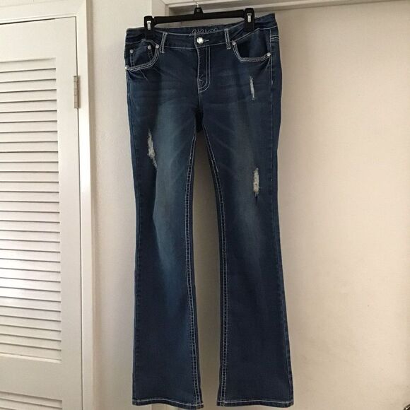 Super Nice Vivi Diva Dark Demim Rhinestone Accent Jeans Sz Junior 11 - Picture 1 of 4
